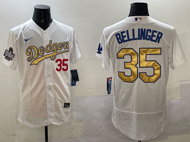 Men Los Angeles Dodgers #35 Bellinger White Elite 2025 Nike MLB Jersey style 5